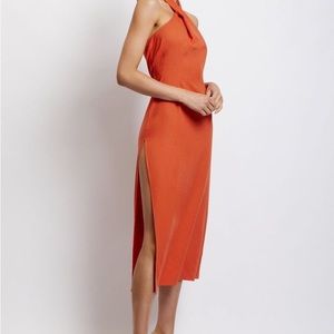 Meshki Ellie Linen Halter Dress // Rust size XS